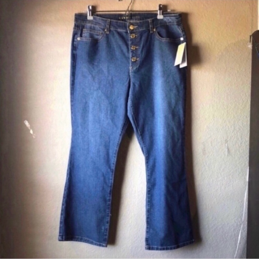 New Michael Kors Jeans Women’s Casual Button Fly Bootcut Denim Blue Jeans Sz 14